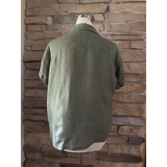 Gigi Moda Olive Green 100% Linen Top Button Accent Made In Italy One Size - Picture 3 of 7